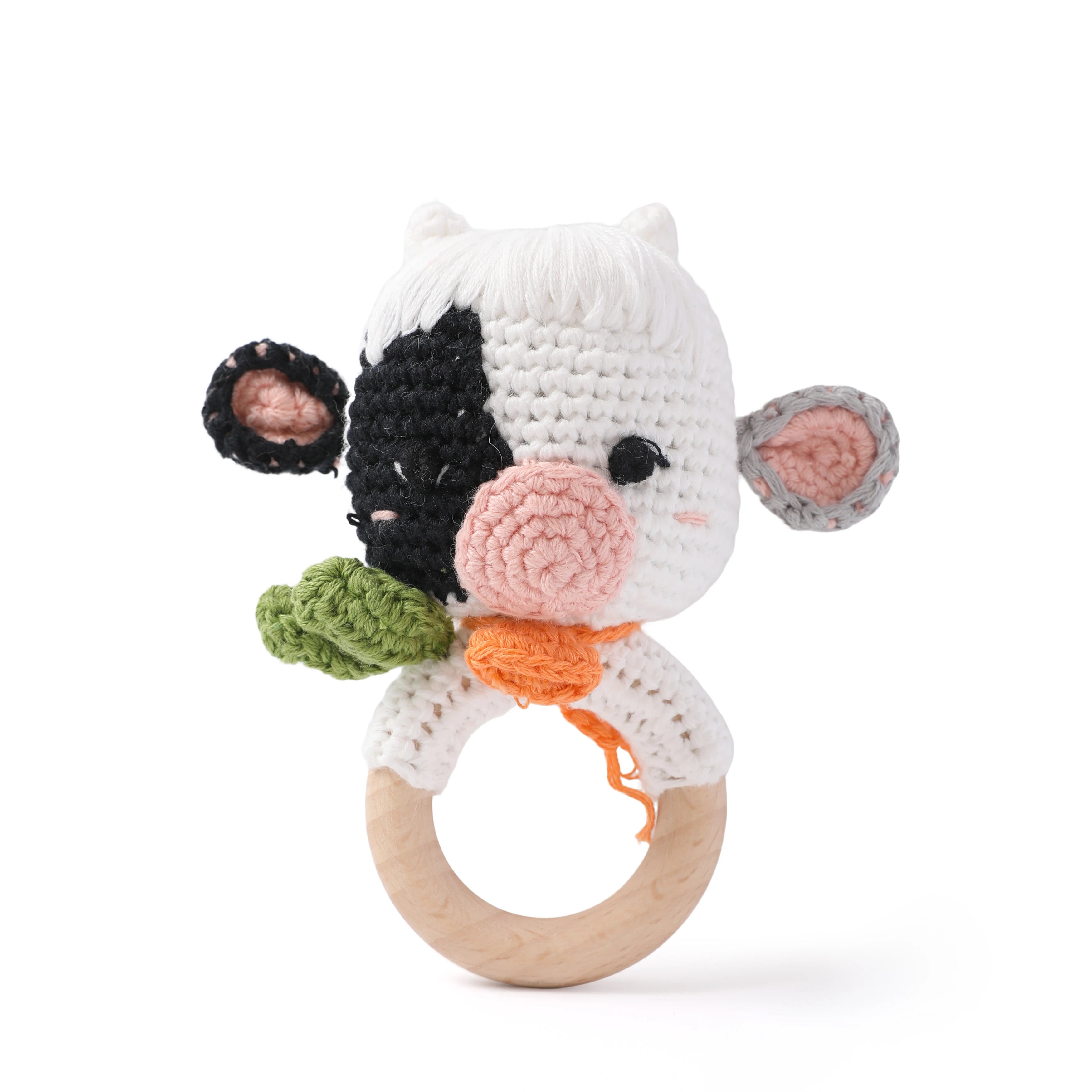 1PC Crochet Animal Bear Rattle Toy Soother Bracelet Wooden Teether Ring Baby Product Mobile Pram Crib Wooden Toys Newborn Gifts