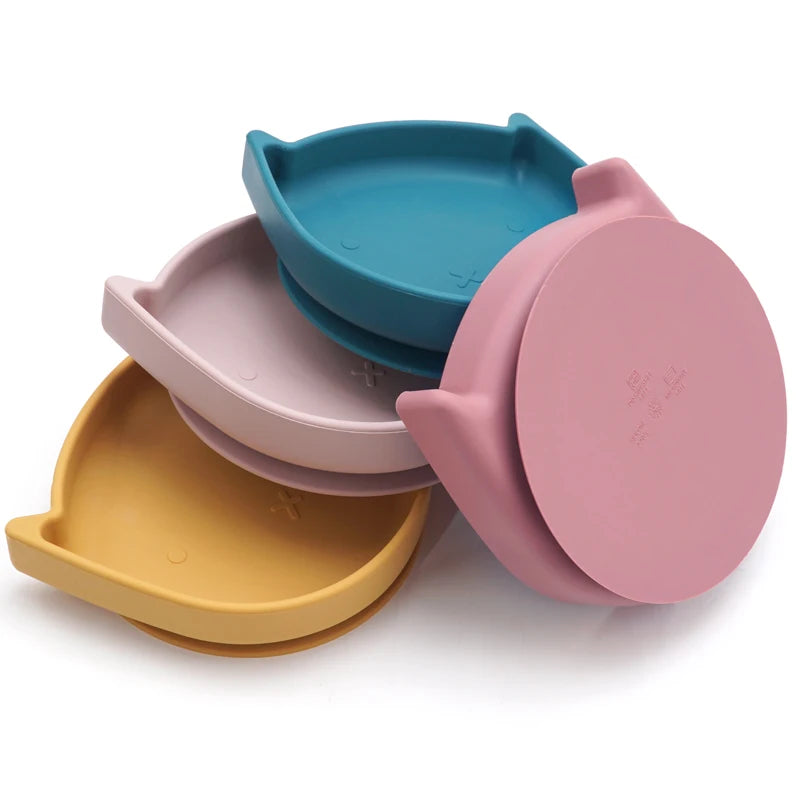 Silicone Cookware Cartoon Animal Feeding Solid Food Baby Dishes Plate Toddle Training Non-slip Suction Tray Children's Tableware