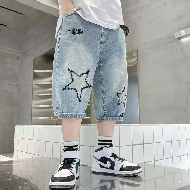 Boys Denim Shorts Blue Casual Knee Length Pants 5-14 Years