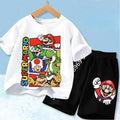 Summer Mario Print T-Shirt and Shorts Set for Kids