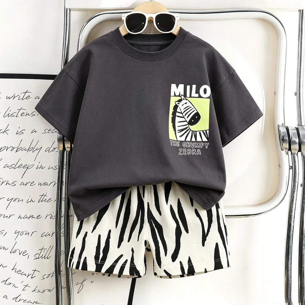 Toddler Animal Print Summer Outfit Set 2pcs Tee and Shorts