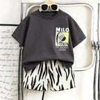 Toddler Animal Print Summer Outfit Set 2pcs Tee and Shorts