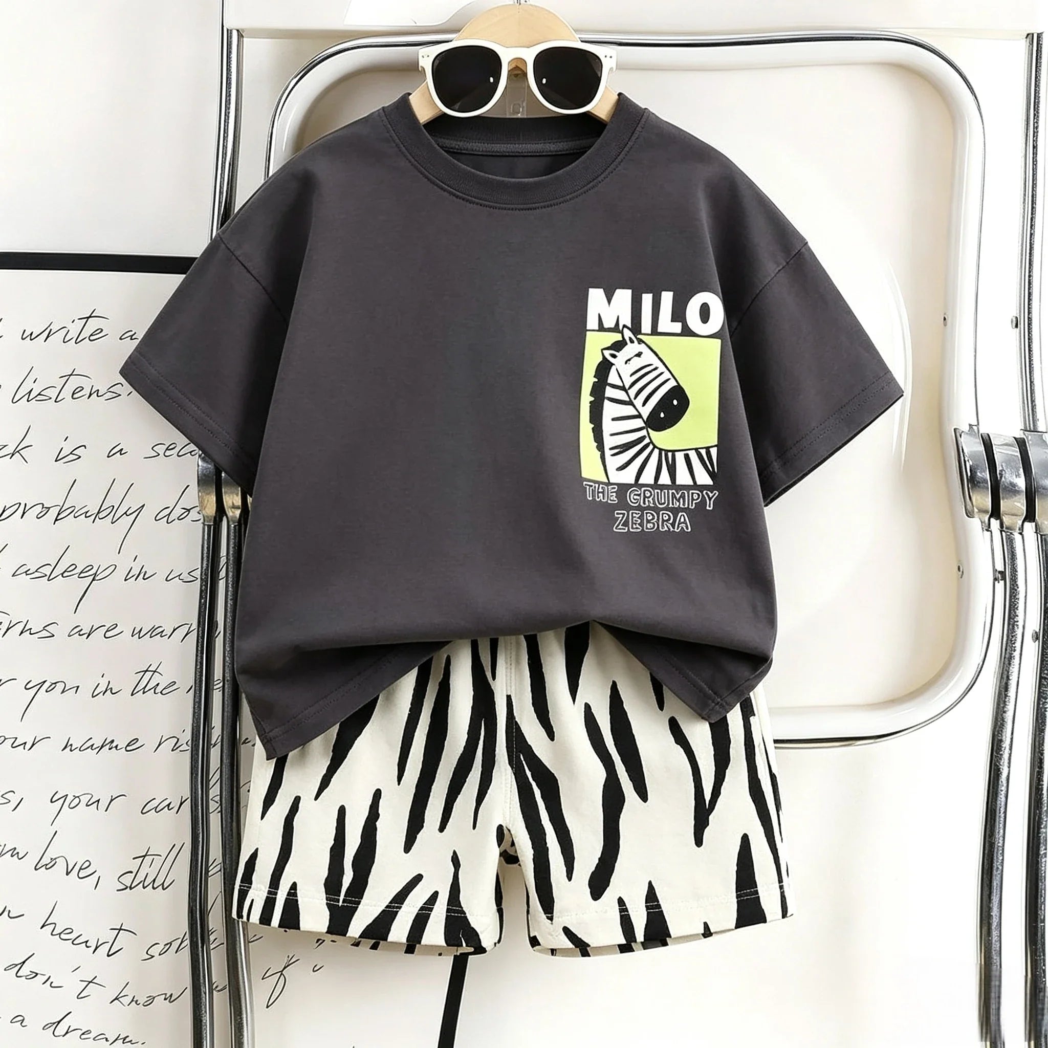 Toddler Animal Print Summer Outfit Set 2pcs Tee and Shorts