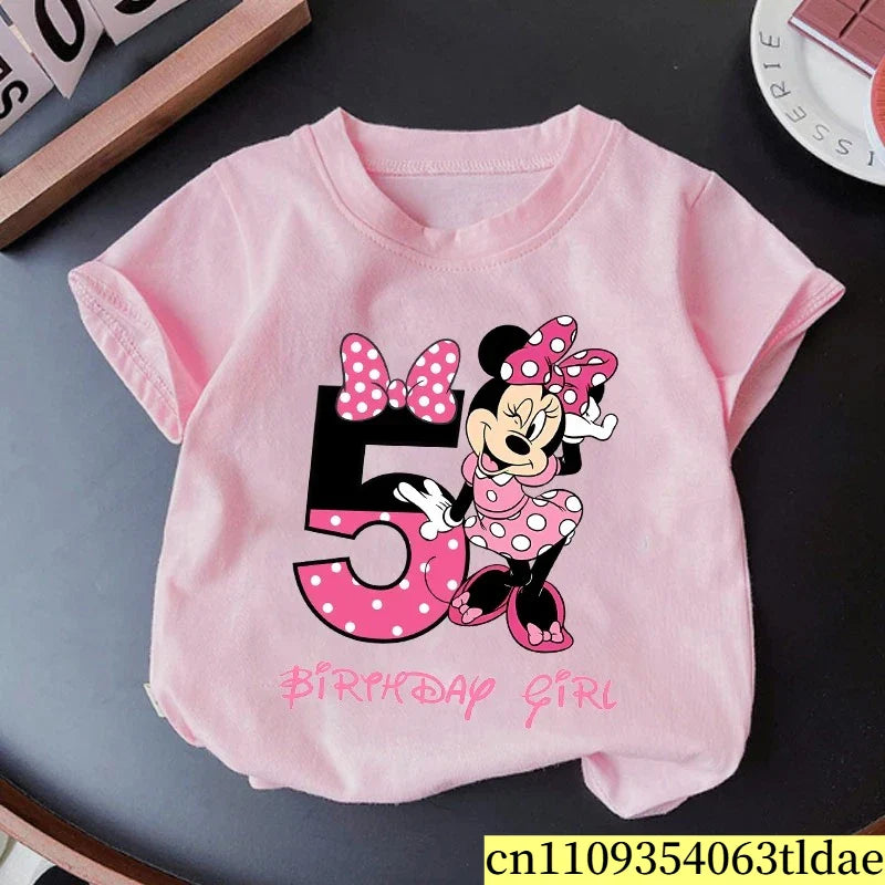 Minnie Mouse Girls Cotton T-Shirt Pink Birthday Tee