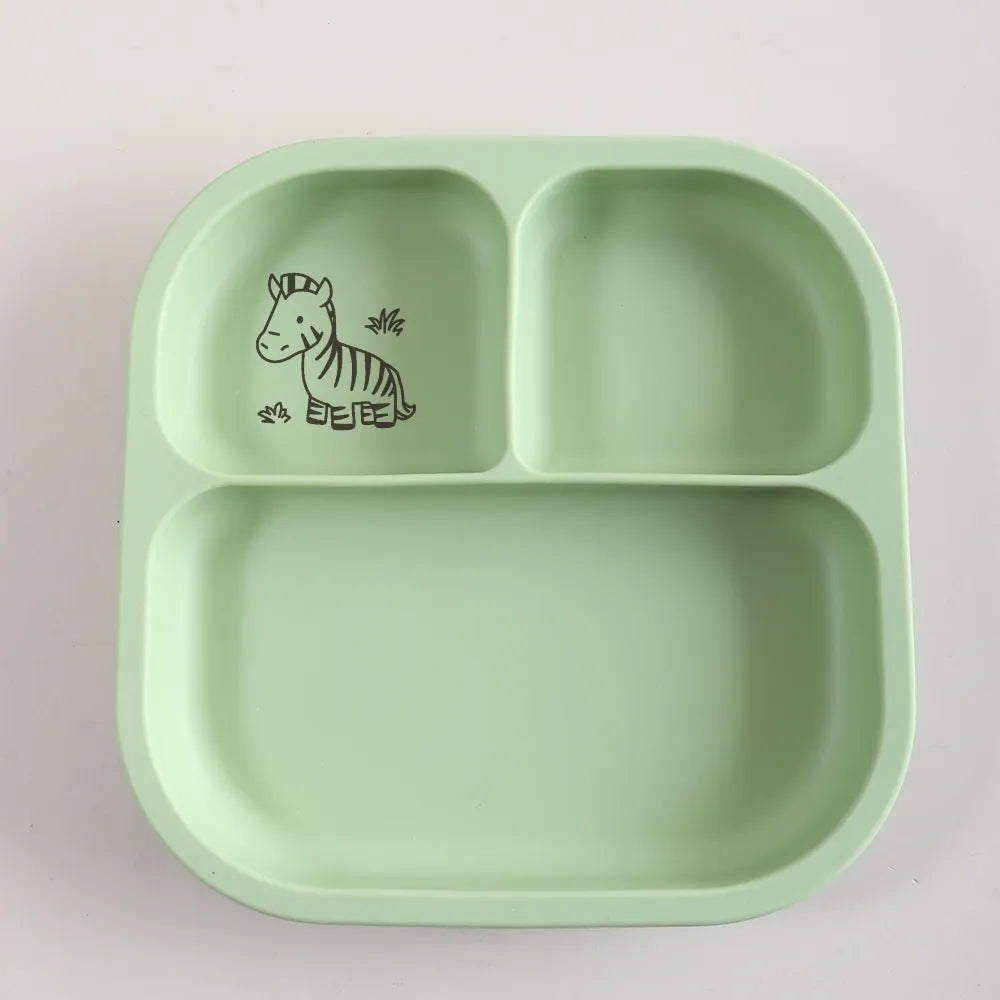 Spill-Proof 3-Section Suction Plate | Custom Name & Fun Cartoon Designs for Toddlers baby silicone square plate