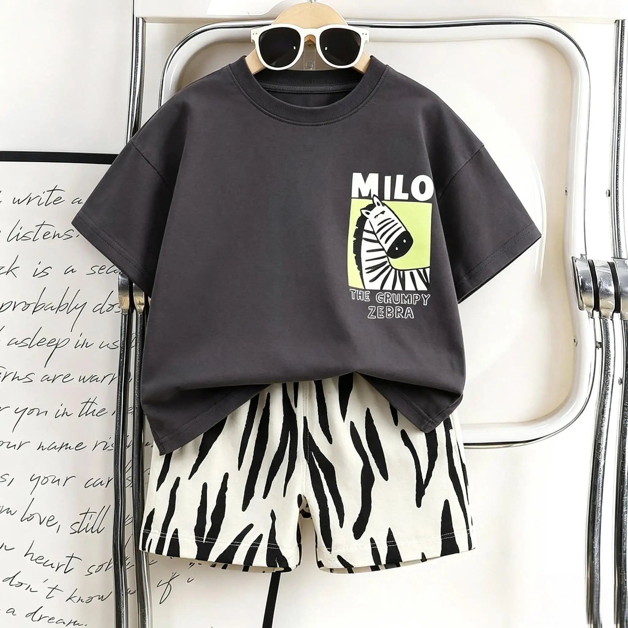 Toddler Animal Print Summer Outfit Set 2pcs Tee and Shorts