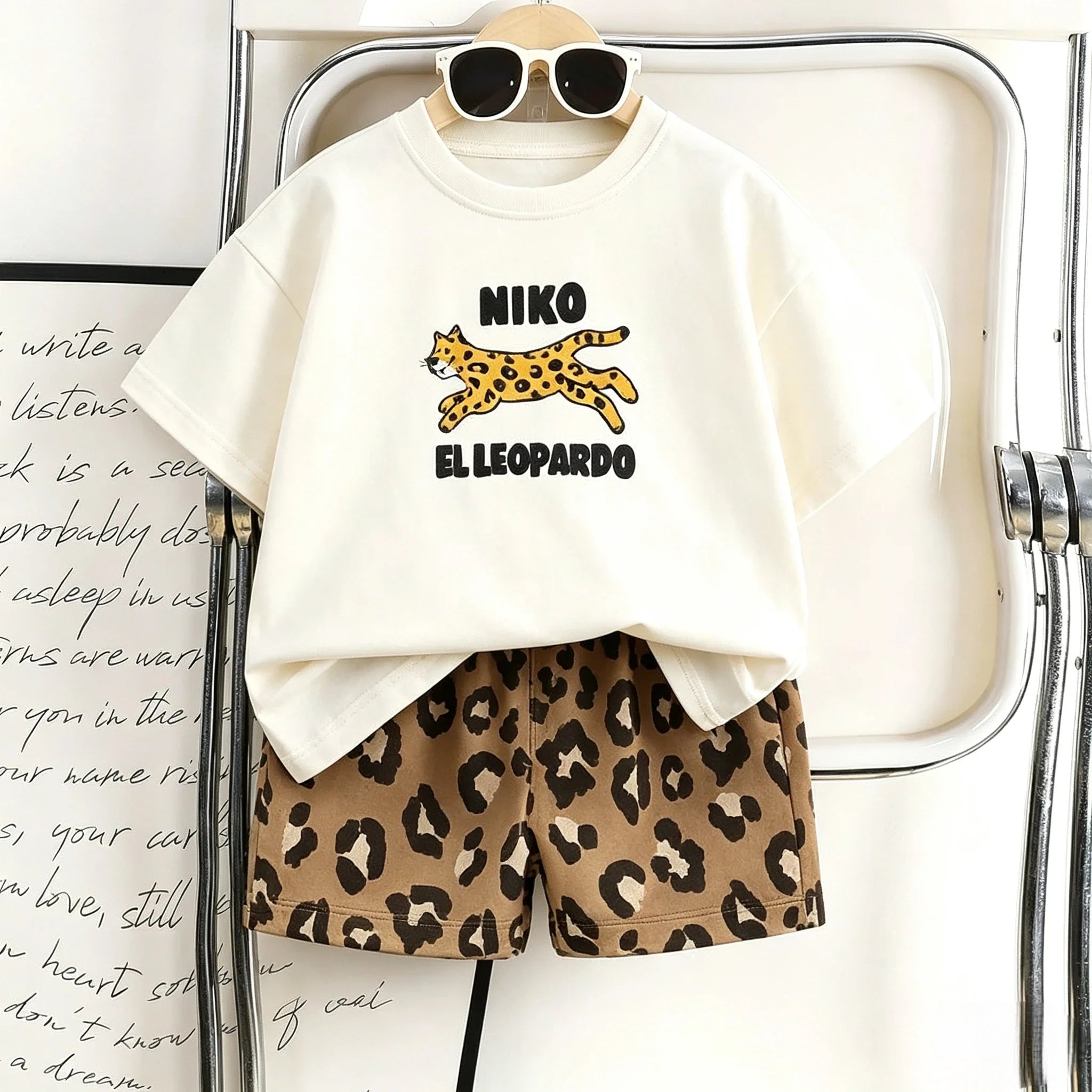 Toddler Animal Print Summer Outfit Set 2pcs Tee and Shorts