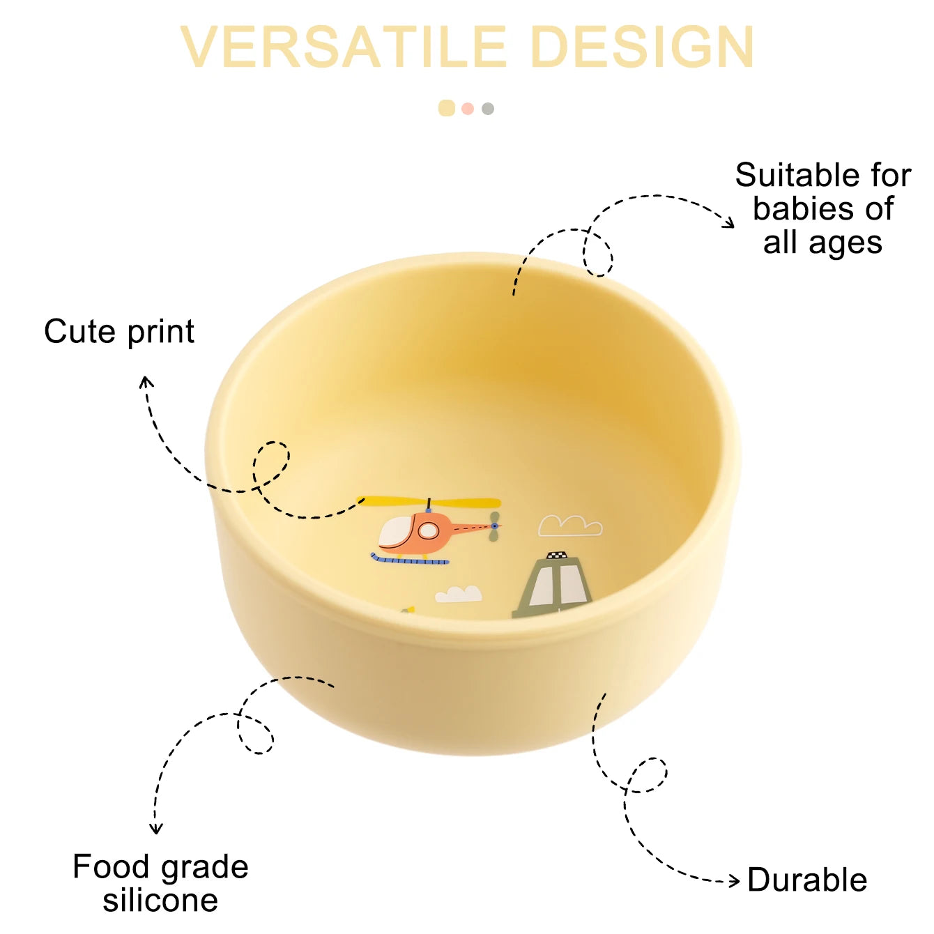 1PCS Baby Weaning Bowl Silicone Cartoon Pattern BPA Free Non Toxic Dishwasher Safe Food Feeding Container Tableware Baby Stuff