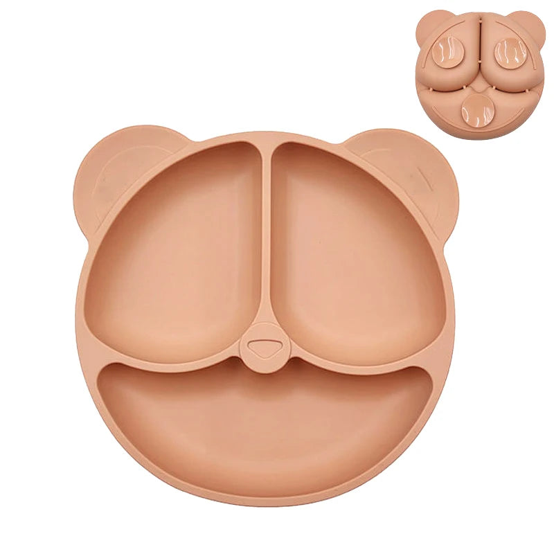 Baby Safe Sucker Silicone Dining Plate Solid Cute Cartoon Children Dishes Suction Toddler Training Tableware Kids Feeding Bowls