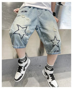 Boys Denim Shorts Blue Casual Knee Length Pants 5-14 Years