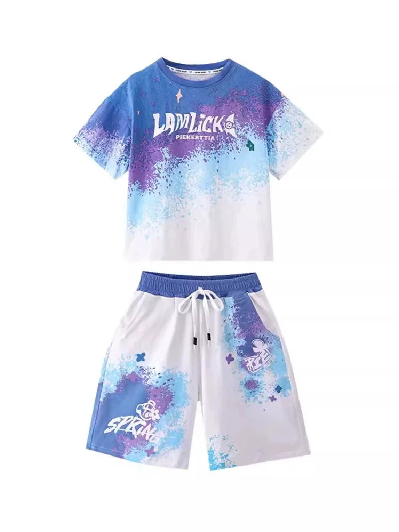Boys Casual Summer Gradient T-Shirt and Shorts Set