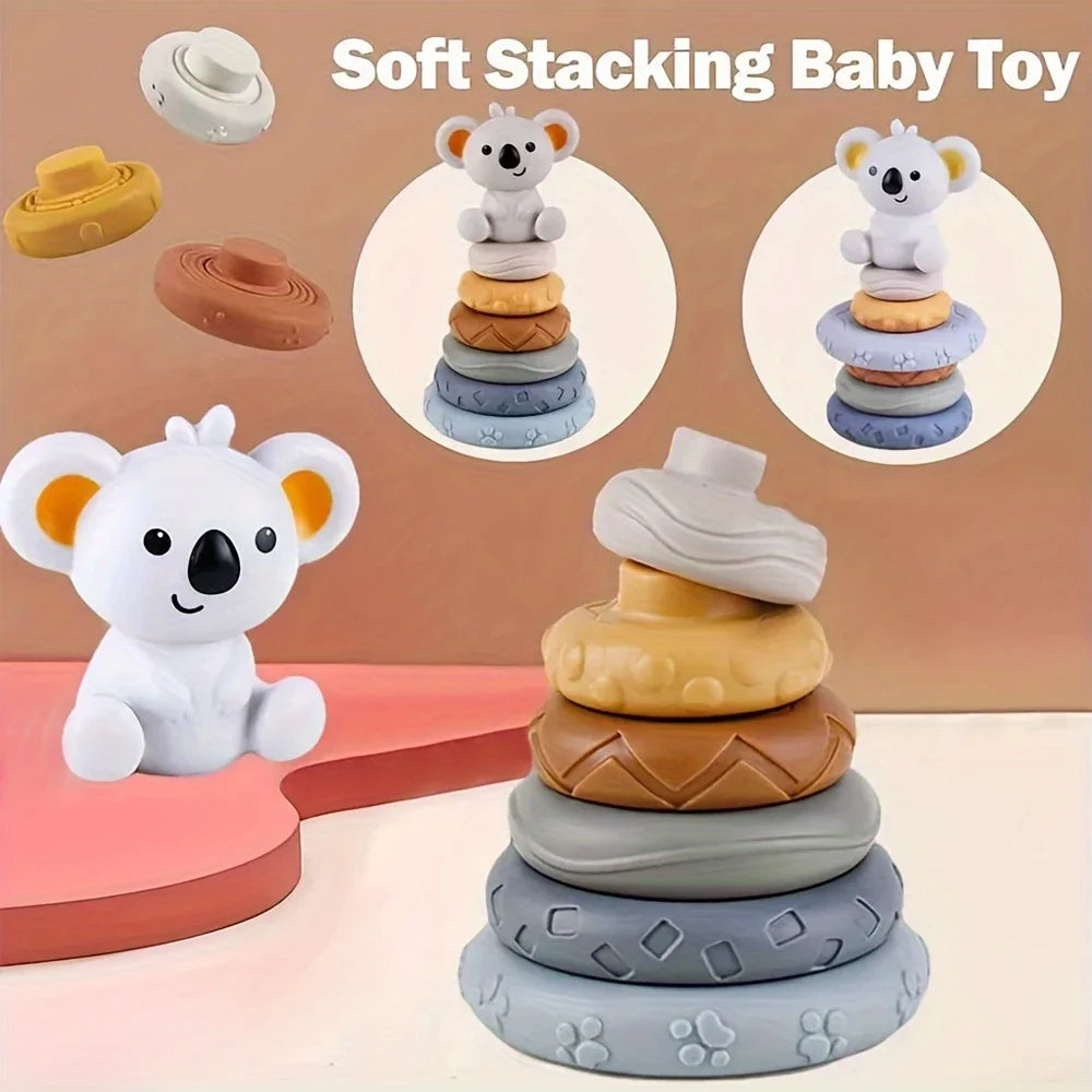 Baby Silicone Building Blocks Montessori Toys for Babies Squeeze Stacker & Teething Toys Early Learning Toy Toddler Boys Girls