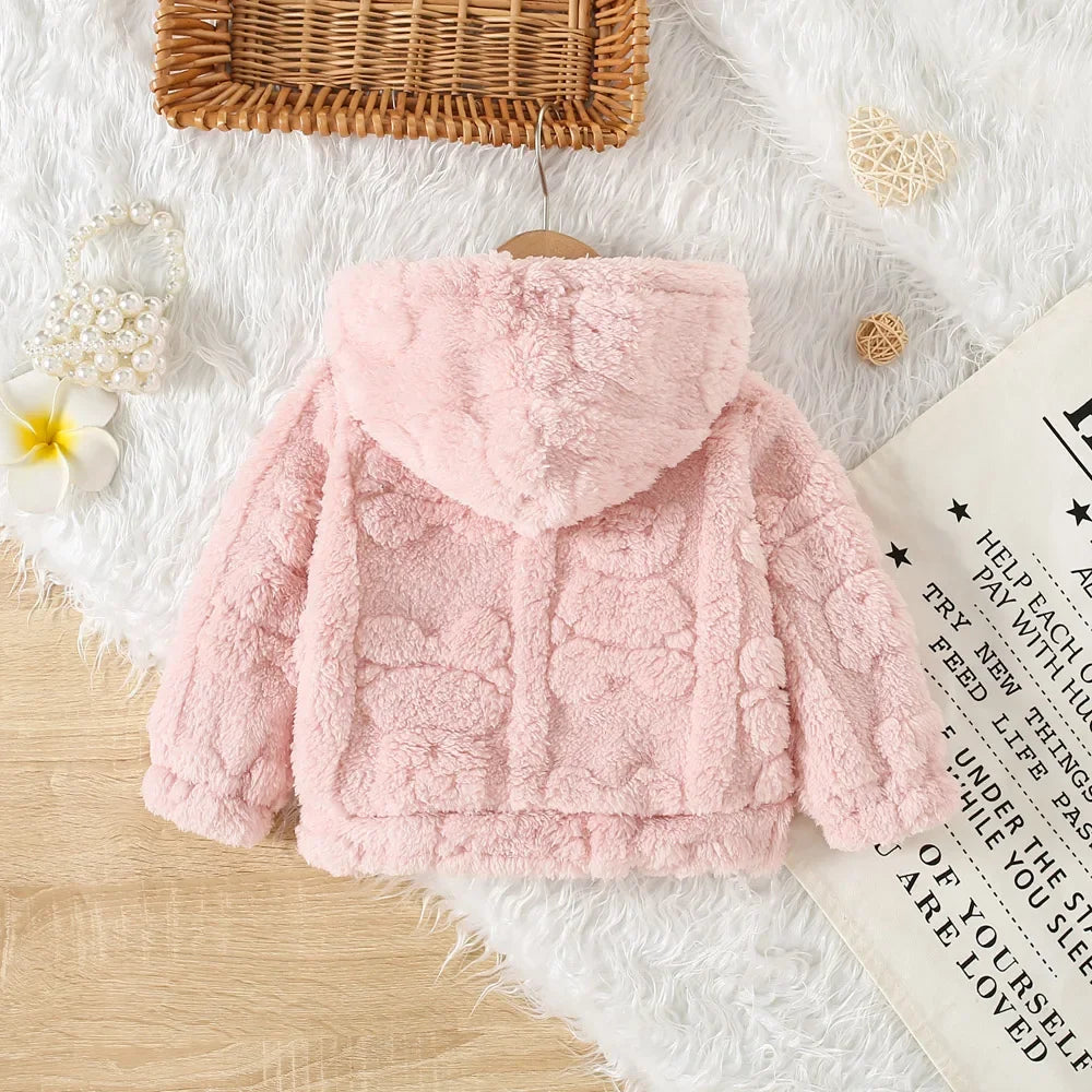 Baby Girl Coat Winter Solid Colour Lambswool Hooded Long Sleeve Girls Coat Cute Girls Warm Clothing