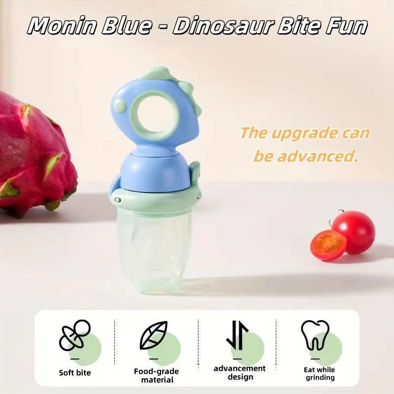 Cute animal rotating and pressing baby food dispenser, infant and toddler baby food pacifier, food-grade silicone fruit feeder,
