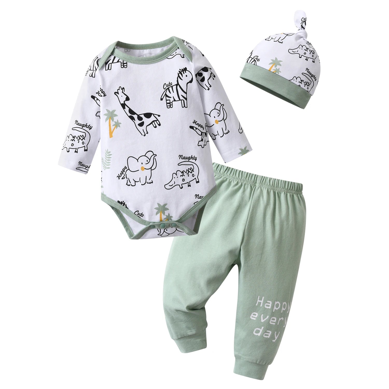 Newborn Baby Boy Spring Autumn Clothes Set Animal Printed Long Sleeve Romper Bodysuit Top infant Pants with Hat Clothing for Boy