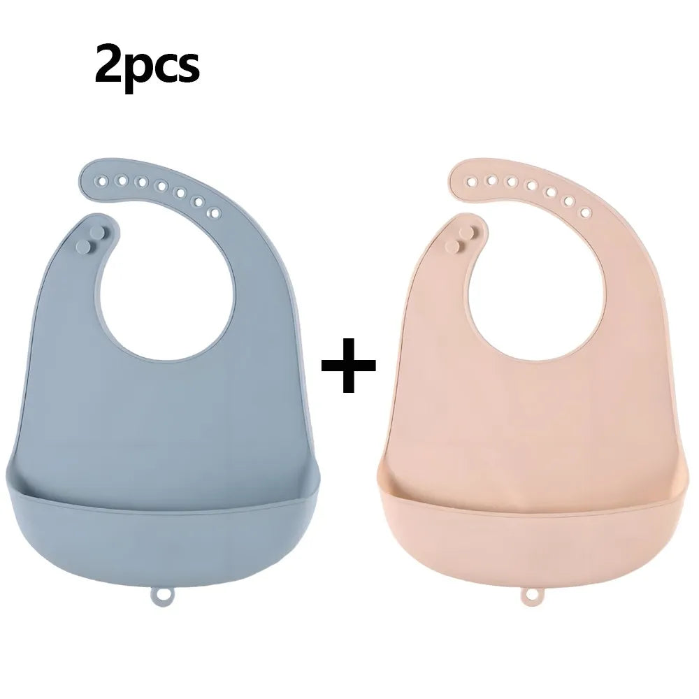 1/2pcs Food Grade Silicone Baby Eating Bibs Easy to Clean Baby Bibs Drool Towels Waterproof Children Silicone Drool Bibs