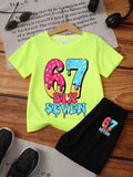Kids Short Sleeved Suit 67 Number Print T-Shirt and Shorts Set
