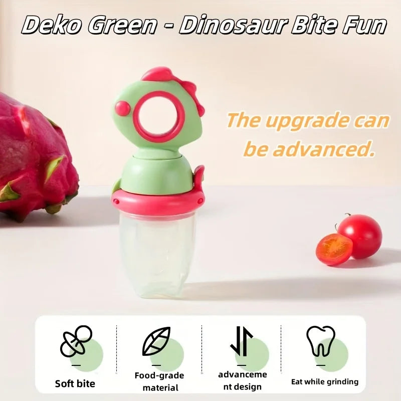 Cute animal rotating and pressing baby food dispenser, infant and toddler baby food pacifier, food-grade silicone fruit feeder,