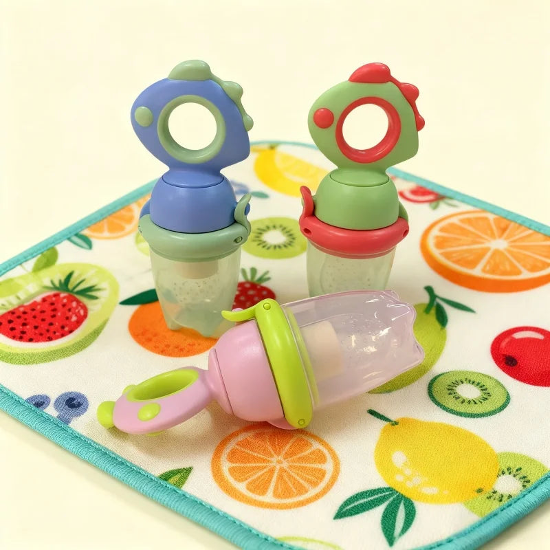 Cute animal rotating and pressing baby food dispenser, infant and toddler baby food pacifier, food-grade silicone fruit feeder,