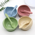 Baby silicone complementary food feeding bowl spoon set with suction cup for strong suction