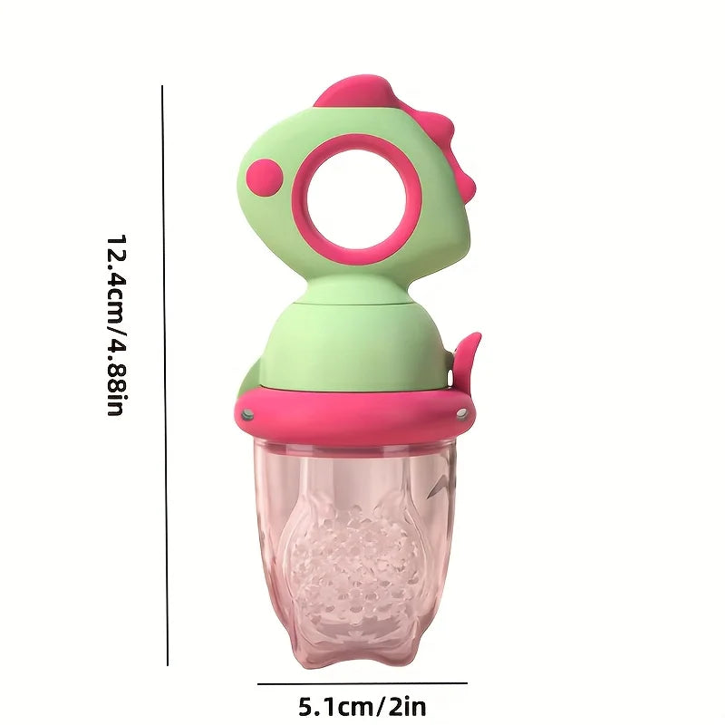 Cute animal rotating and pressing baby food dispenser, infant and toddler baby food pacifier, food-grade silicone fruit feeder,