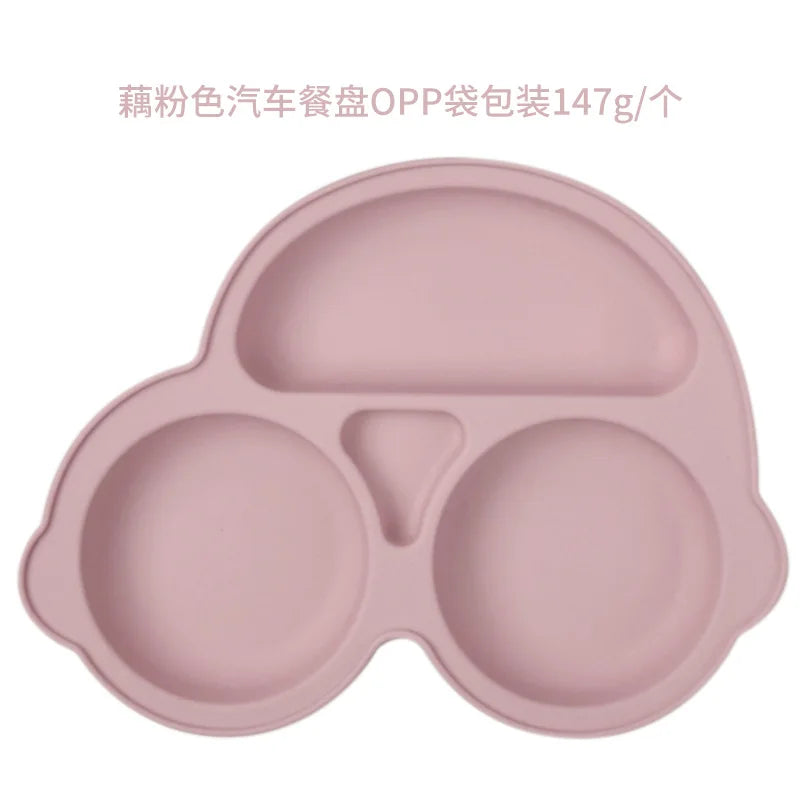 Baby Safe Sucker Silicone Dining Plate Solid Cute Cartoon Children Dishes Suction Toddler Training Tableware Kids Feeding Bowls