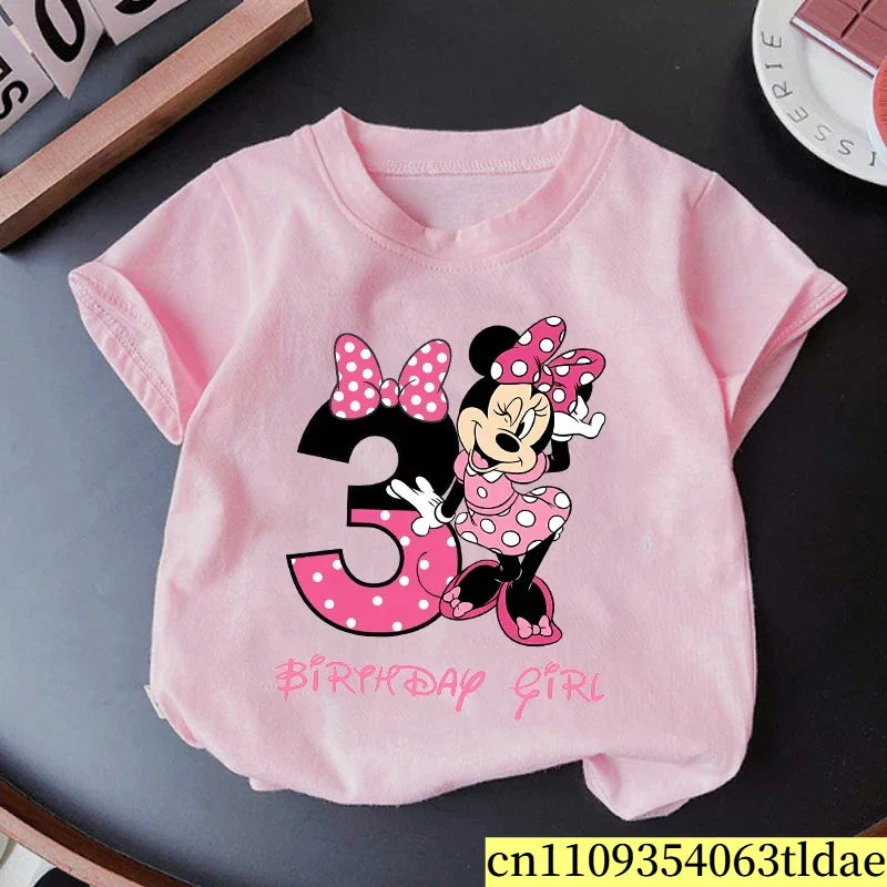 Minnie Mouse Girls Cotton T-Shirt Pink Birthday Tee