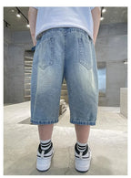 Boys Denim Shorts Blue Casual Knee Length Pants 5-14 Years