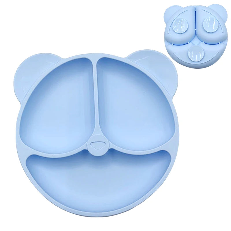 Baby Safe Sucker Silicone Dining Plate Solid Cute Cartoon Children Dishes Suction Toddler Training Tableware Kids Feeding Bowls