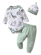 Newborn Baby Boy Spring Autumn Clothes Set Animal Printed Long Sleeve Romper Bodysuit Top infant Pants with Hat Clothing for Boy