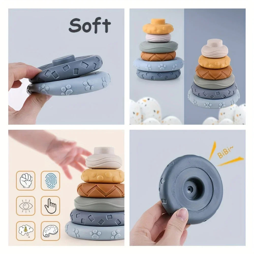 Baby Silicone Building Blocks Montessori Toys for Babies Squeeze Stacker & Teething Toys Early Learning Toy Toddler Boys Girls