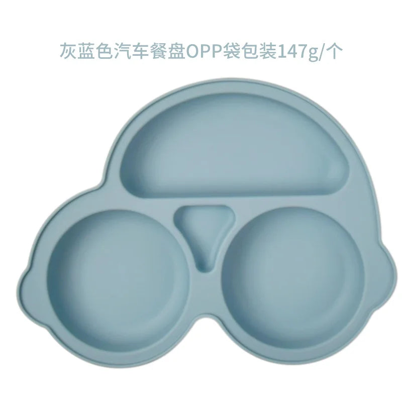 Baby Safe Sucker Silicone Dining Plate Solid Cute Cartoon Children Dishes Suction Toddler Training Tableware Kids Feeding Bowls