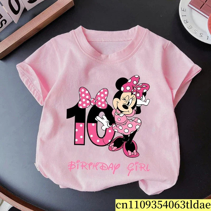 Minnie Mouse Girls Cotton T-Shirt Pink Birthday Tee