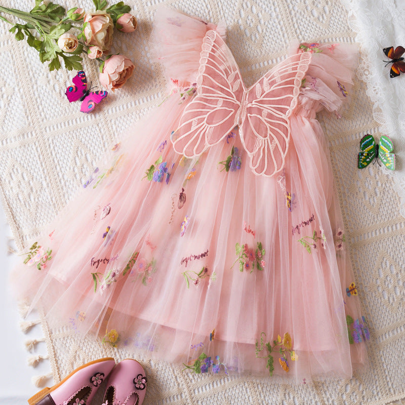 Korean Flower Embroidery Chiffon Skirt for Girls