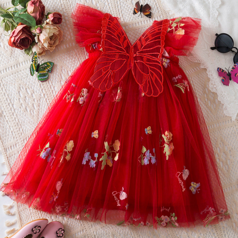 Korean Flower Embroidery Chiffon Skirt for Girls